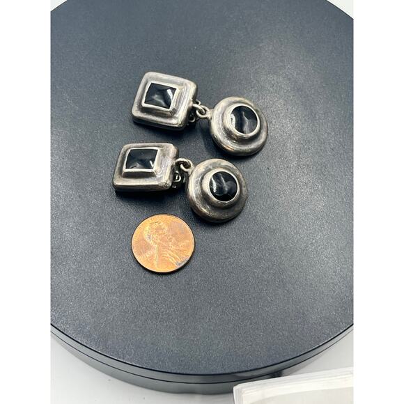 MEXICO Stamped Sterling Vintage 925 Silver Dangle Inlay Black Onyx Clip
Earrings - Picture 7 of 10